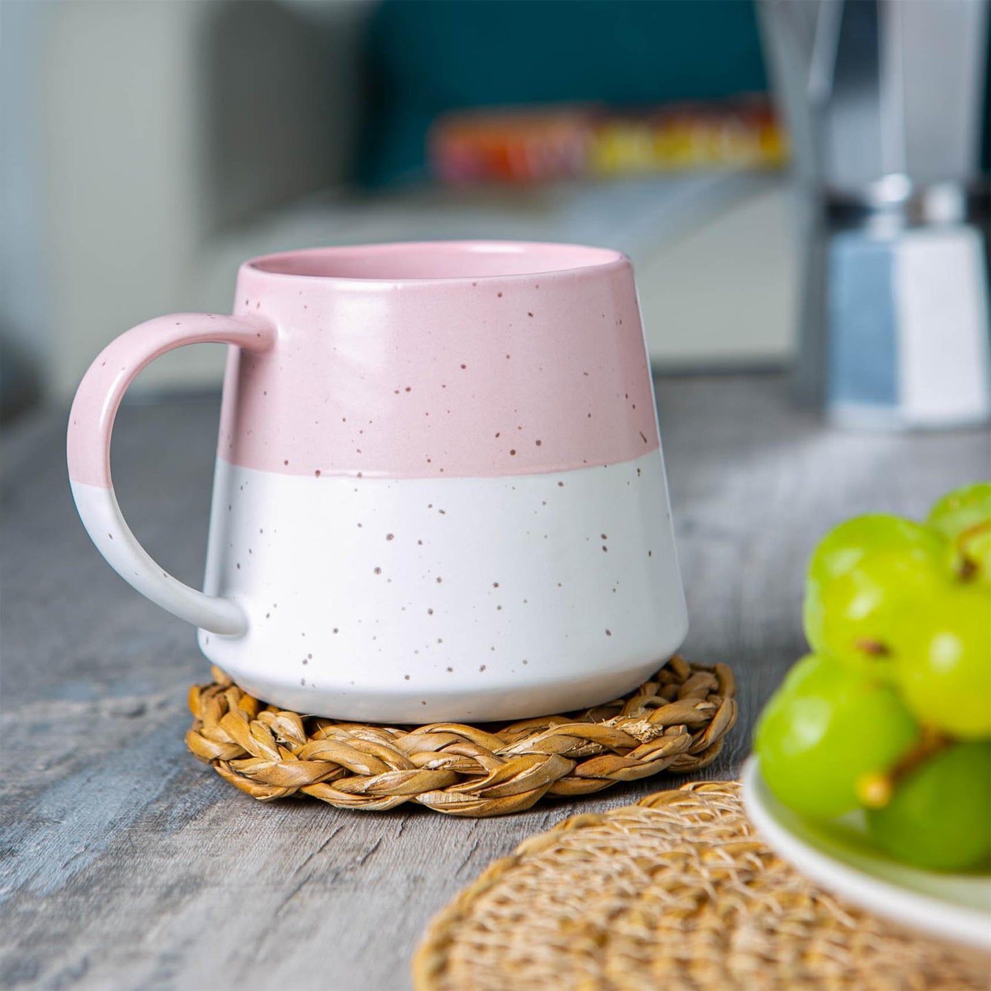 370ml Pink Colour Block Flecked Stoneware Belly Mug