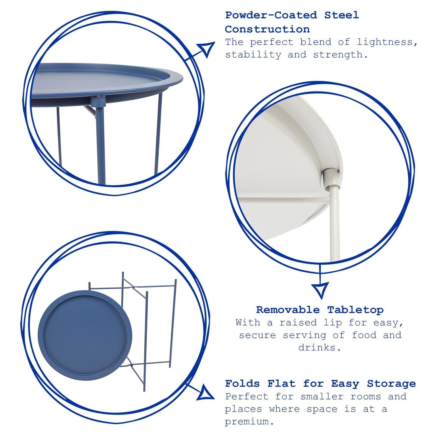 Grey Round Steel Tray Table