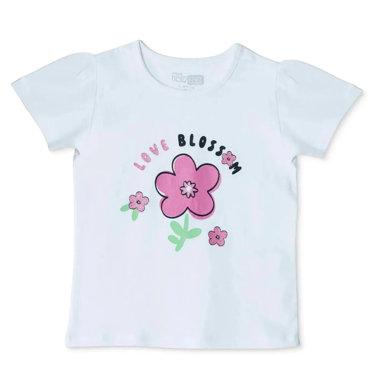 HelloBaby Girls T-shirt Floral Print Crew Neck Short Sleeve - Ecru