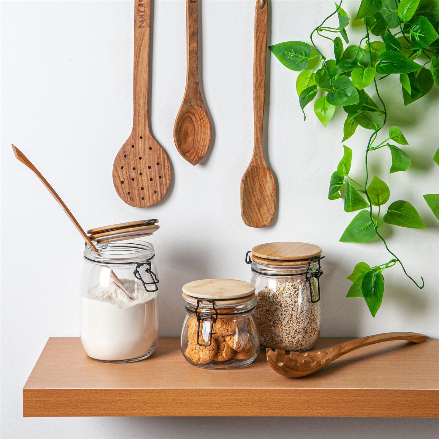 1L Air tight Glass Storage Jar with Wooden Clip Lid