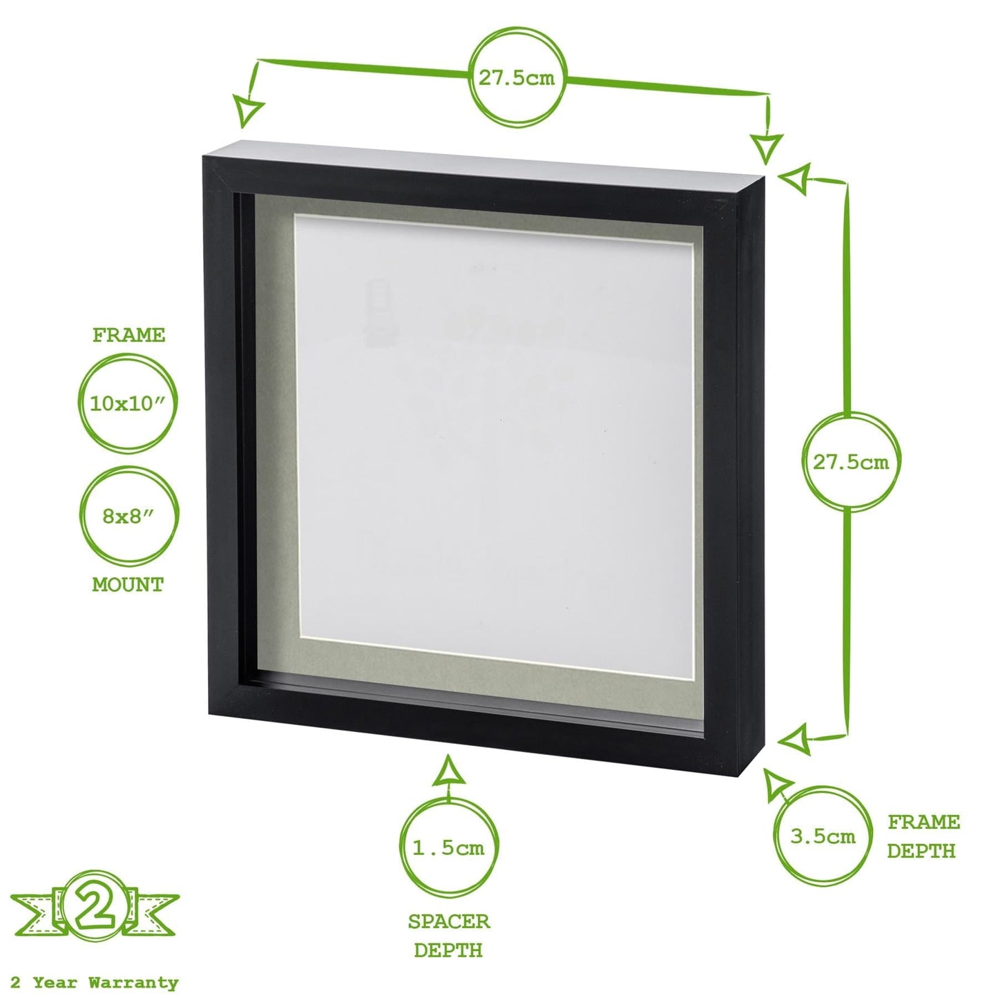 10" x 10" White 3D Box Photo Frame with 8" x 8" Mount