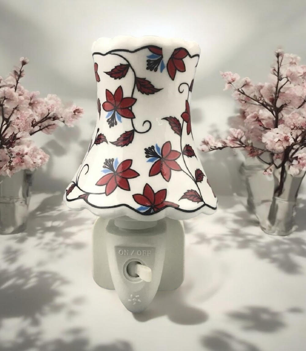 8 INCH FLORAL LED NIGHTLIGHT DARK RED WITH  VINES