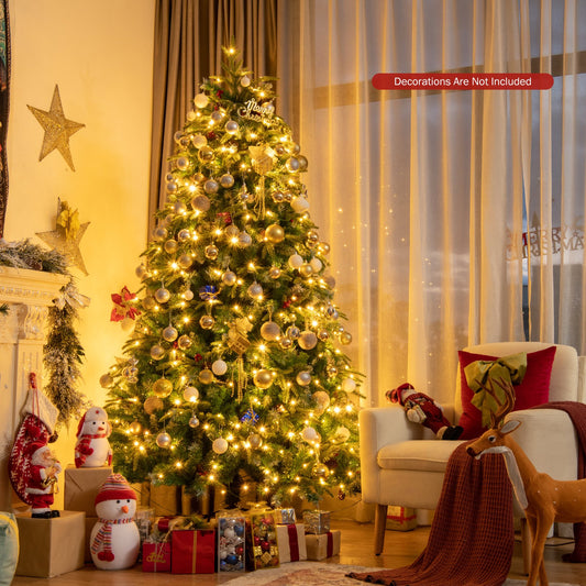 7ft Hinged Life-Like Christmas Tree with 450 LED Lights Pre-Lit Artificial Xmas Tree