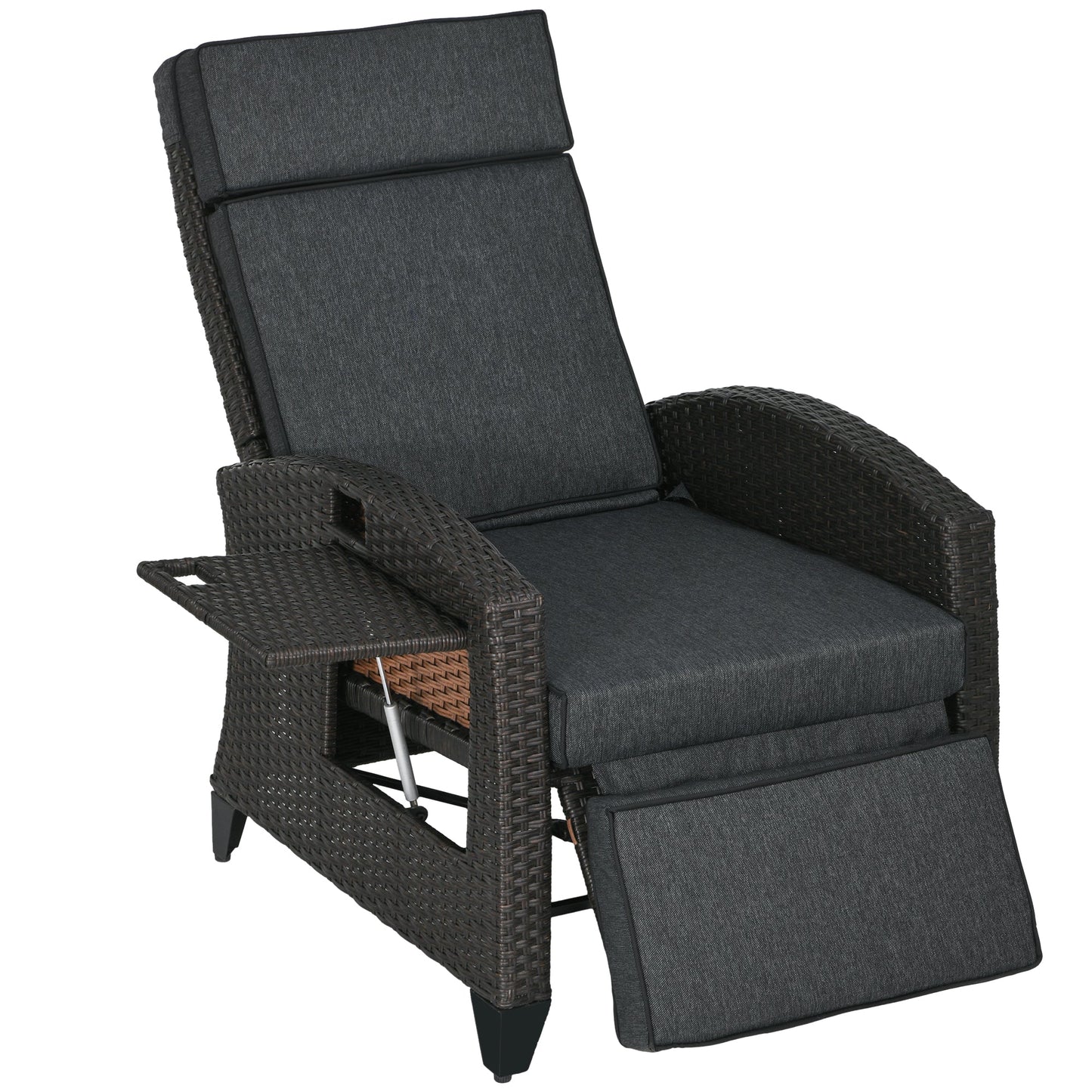 Outsunny Outdoor Recliner Chair with Cushion Rattan Reclining Lounge Chair