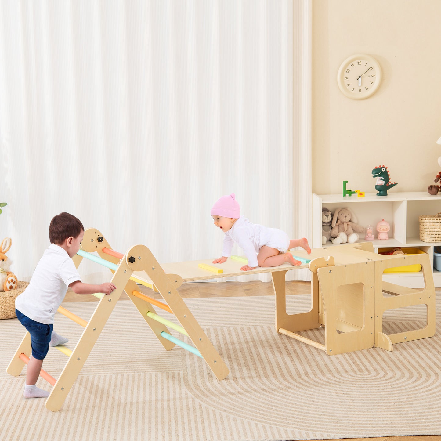 7-in-1 Toddler Climbing Toy Set Folding with Step Stool Ages 3-14 Years Old-Colourful