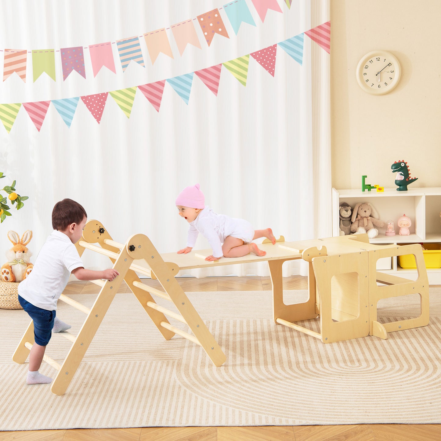 7-in-1 Toddler Climbing Toy Set Folding with Step Stool Ages 3-14 Years Old-Colourful