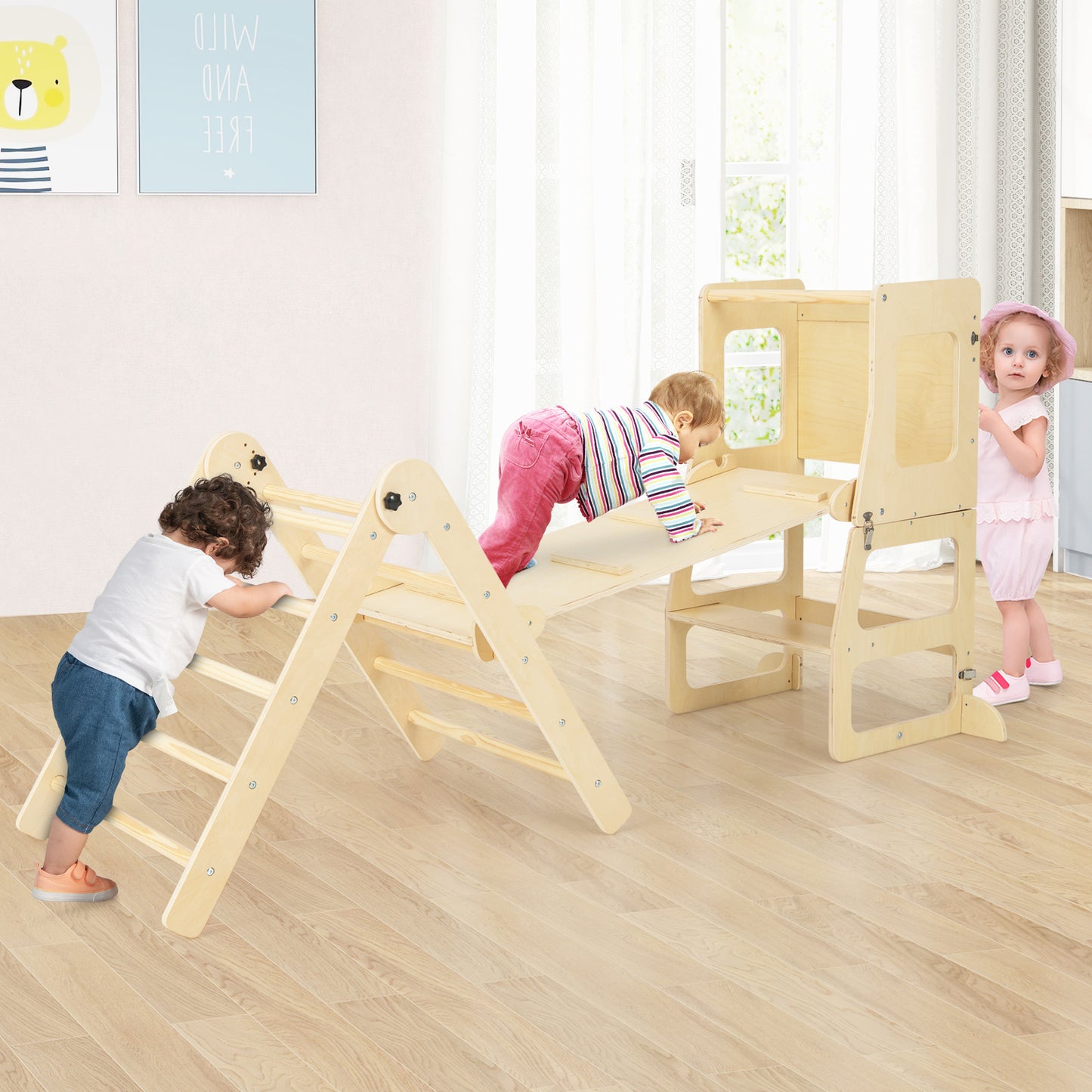 7-in-1 Toddler Climbing Toy Set Folding with Step Stool Ages 3-14 Years Old-Colourful