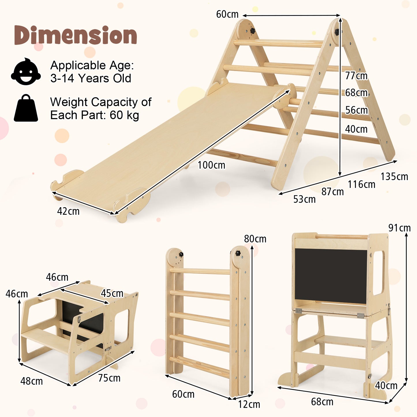 7-in-1 Toddler Climbing Toy Set Folding with Step Stool Ages 3-14 Years Old-Colourful