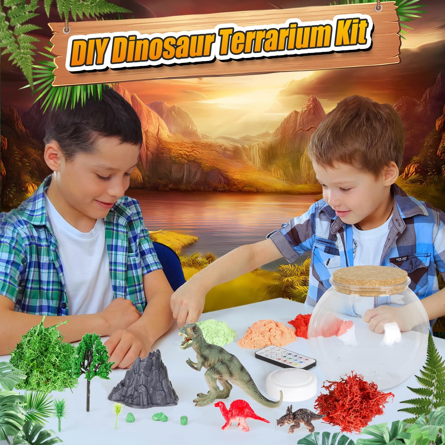7july Dinosaur Terrarium Craft Kit – DIY Dino Toys & Night Light Gift for Boys (Ages 5-12)