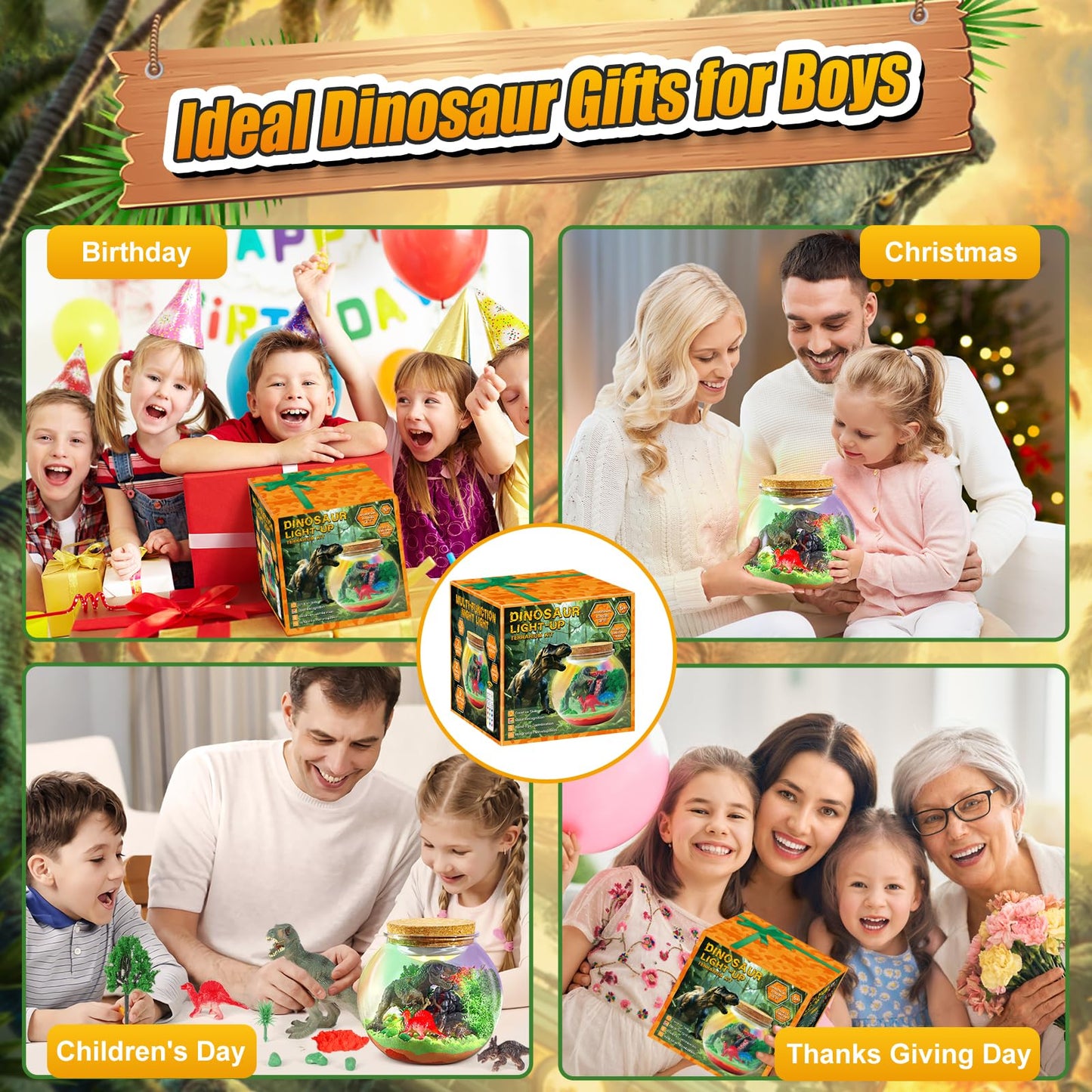 7july Dinosaur Terrarium Craft Kit – DIY Dino Toys & Night Light Gift for Boys (Ages 5-12)