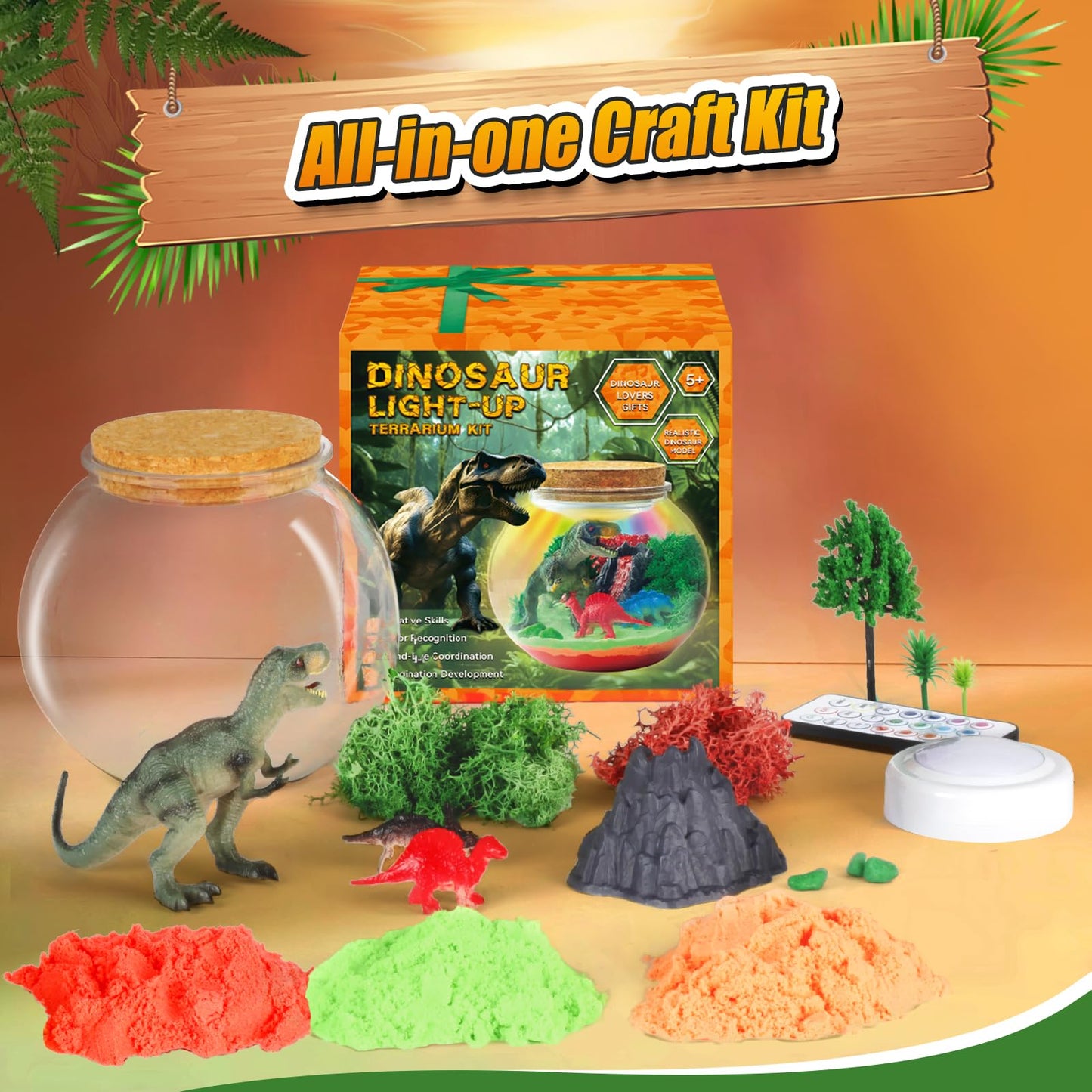 7july Dinosaur Terrarium Craft Kit – DIY Dino Toys & Night Light Gift for Boys (Ages 5-12)