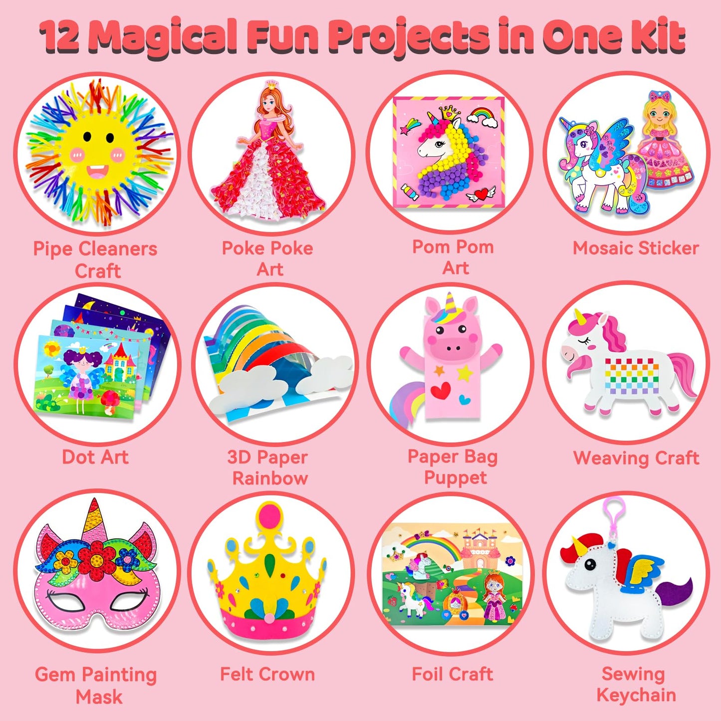 7july Unicorn Craft Box | 12 Fun Arts & Crafts for Kids Aged 4-8 | Creative Activity Kit