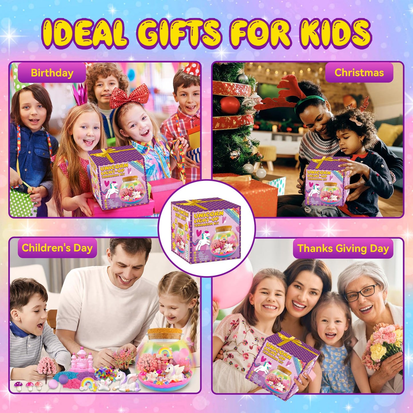 7july Unicorn Terrarium Craft Kit for Kids — LED Night Light & Remote