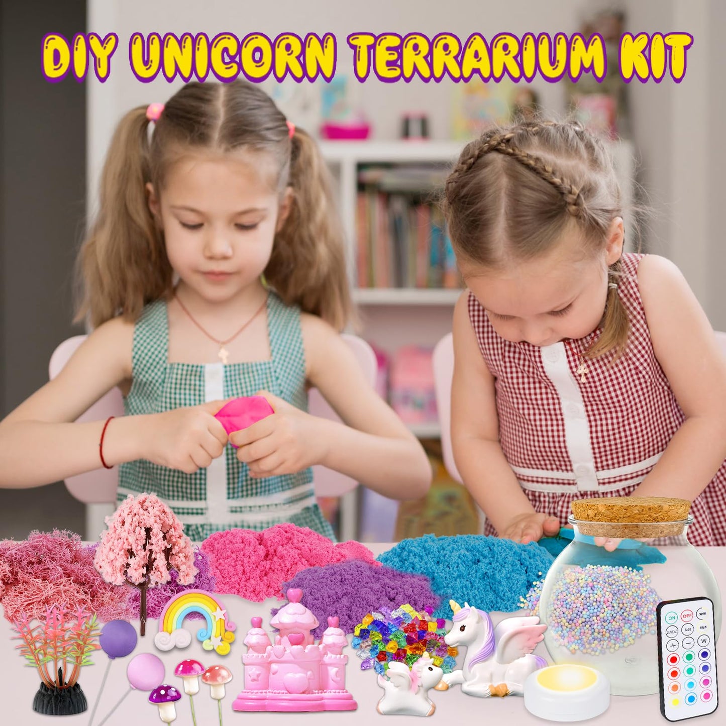 7july Unicorn Terrarium Craft Kit for Kids — LED Night Light & Remote