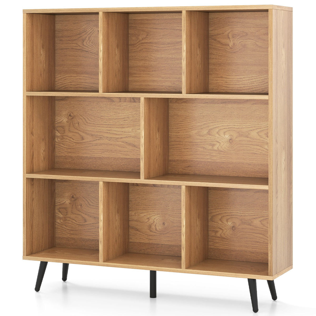 8-Cube Mid Century Modern Bookcase with 5 Tapered Metal Legs-Coffee