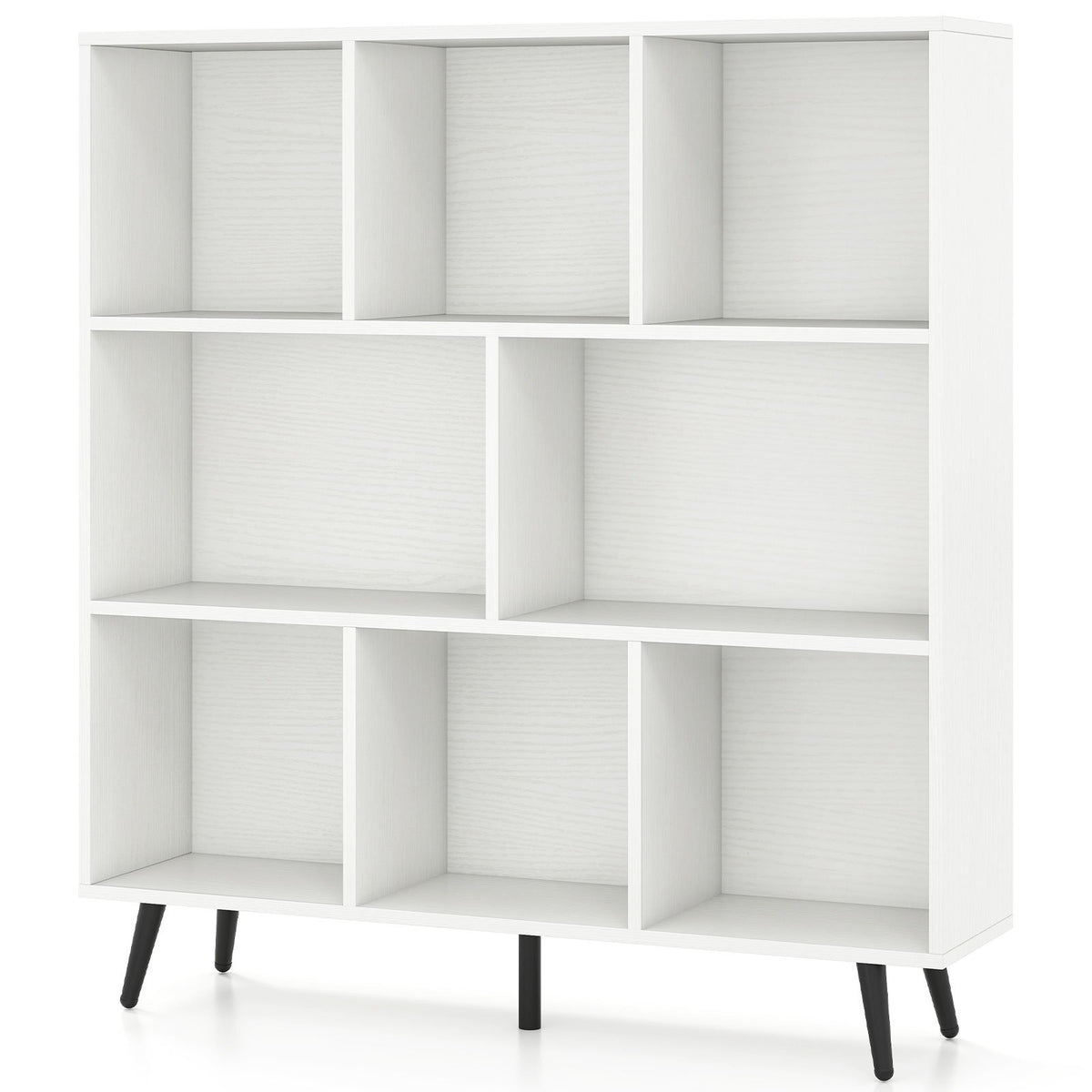 8-Cube Mid Century Modern Bookcase with 5 Tapered Metal Legs-Coffee