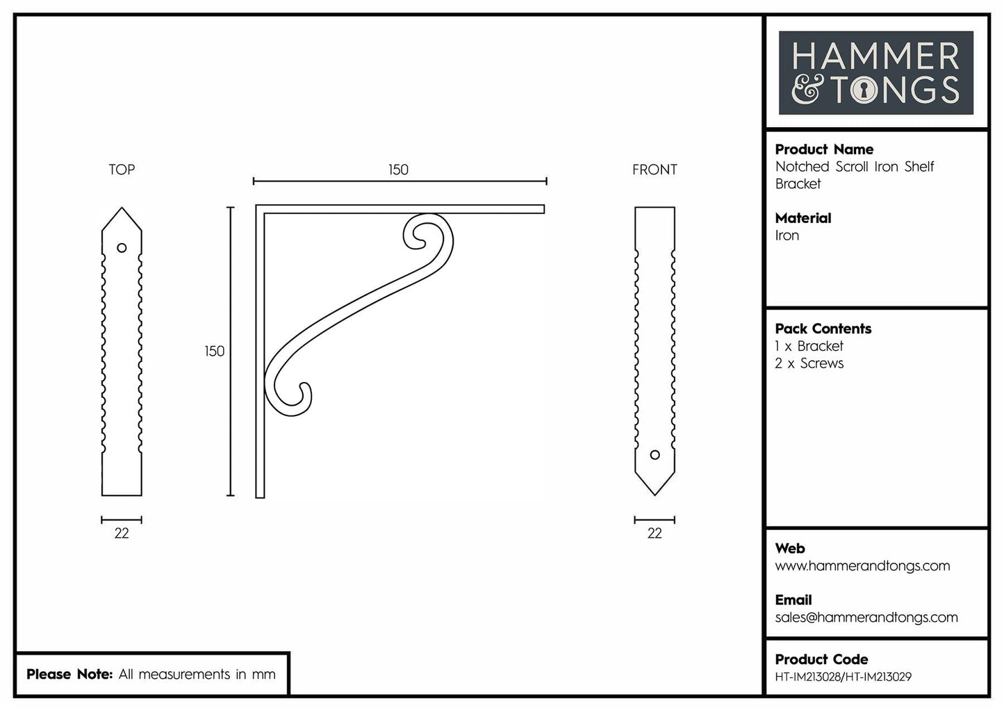 150mm Notched Scroll Iron Shelf Bracket