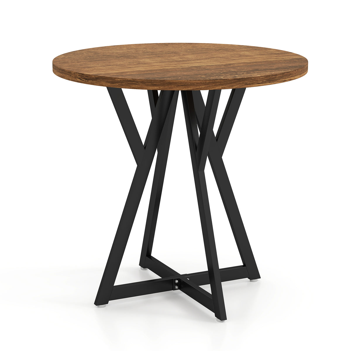 80cm Round Dining Table with Metal Pedestal Base and Adjustable Foot Pads-Natural