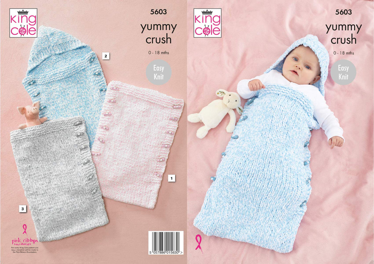 King Cole 4903 Knitting Pattern Babies Sleeping Bags Snuggle Sacks in Yummy Crush Chunky