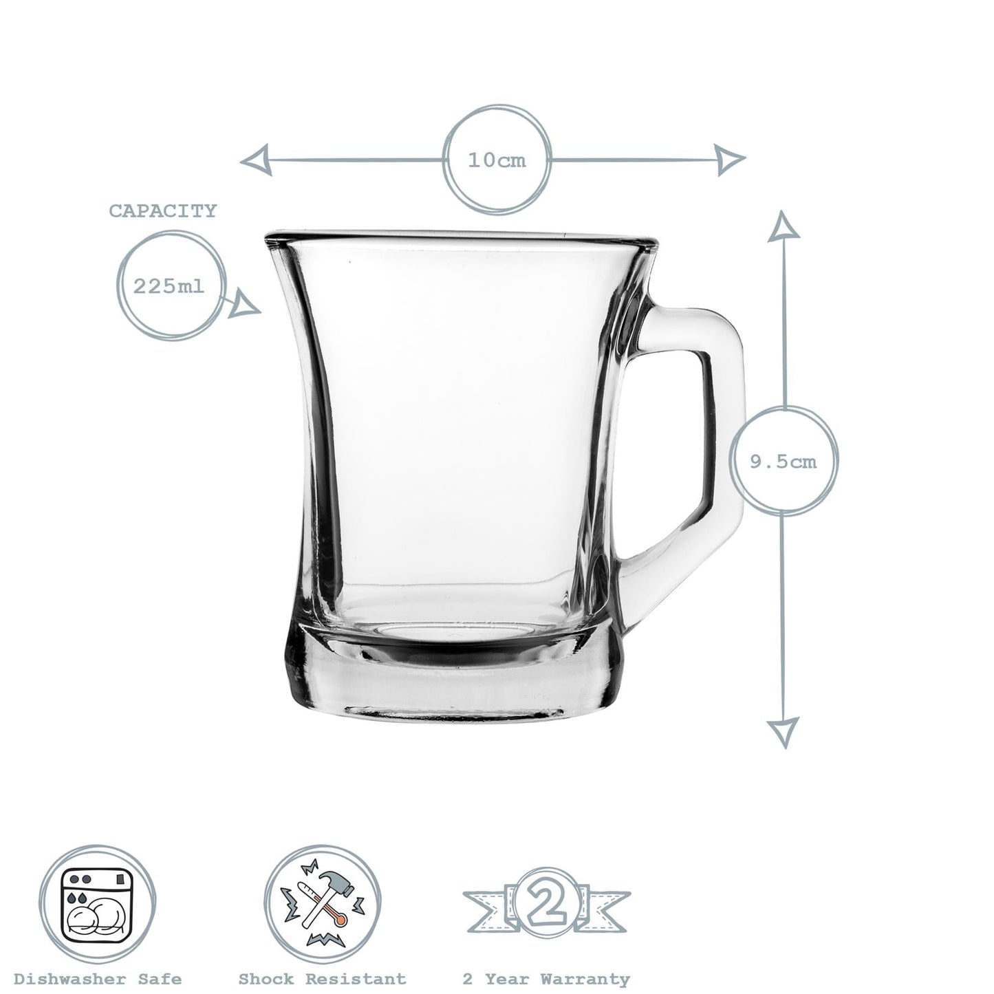 225ml Zen+ Multicolour Glass Coffee Mugs - Pack of Six