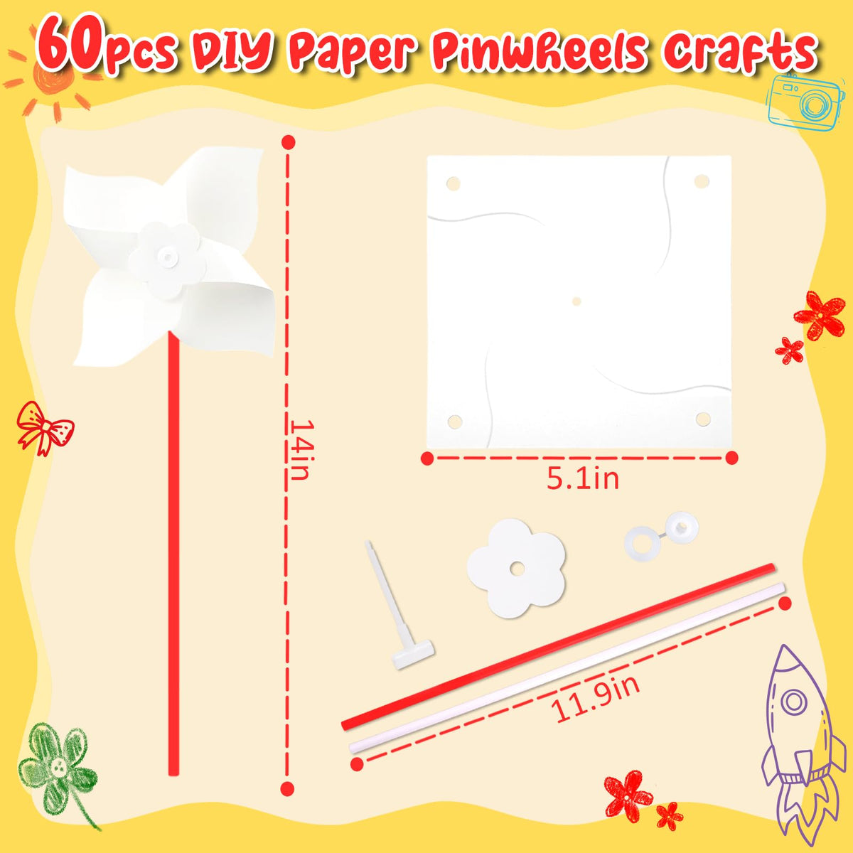 60pcs DIY Paper Pinwheels Crafts – White Windmill Kits Bulk | 80UncleKimby