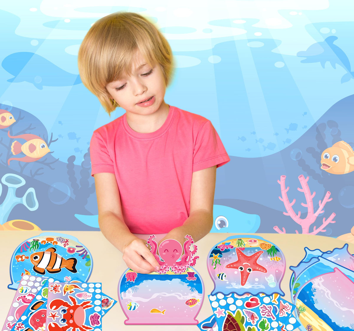 80UncleKimby 32pcs Pink Under The Sea Ocean Activity Stickers Kit – DIY Party Games