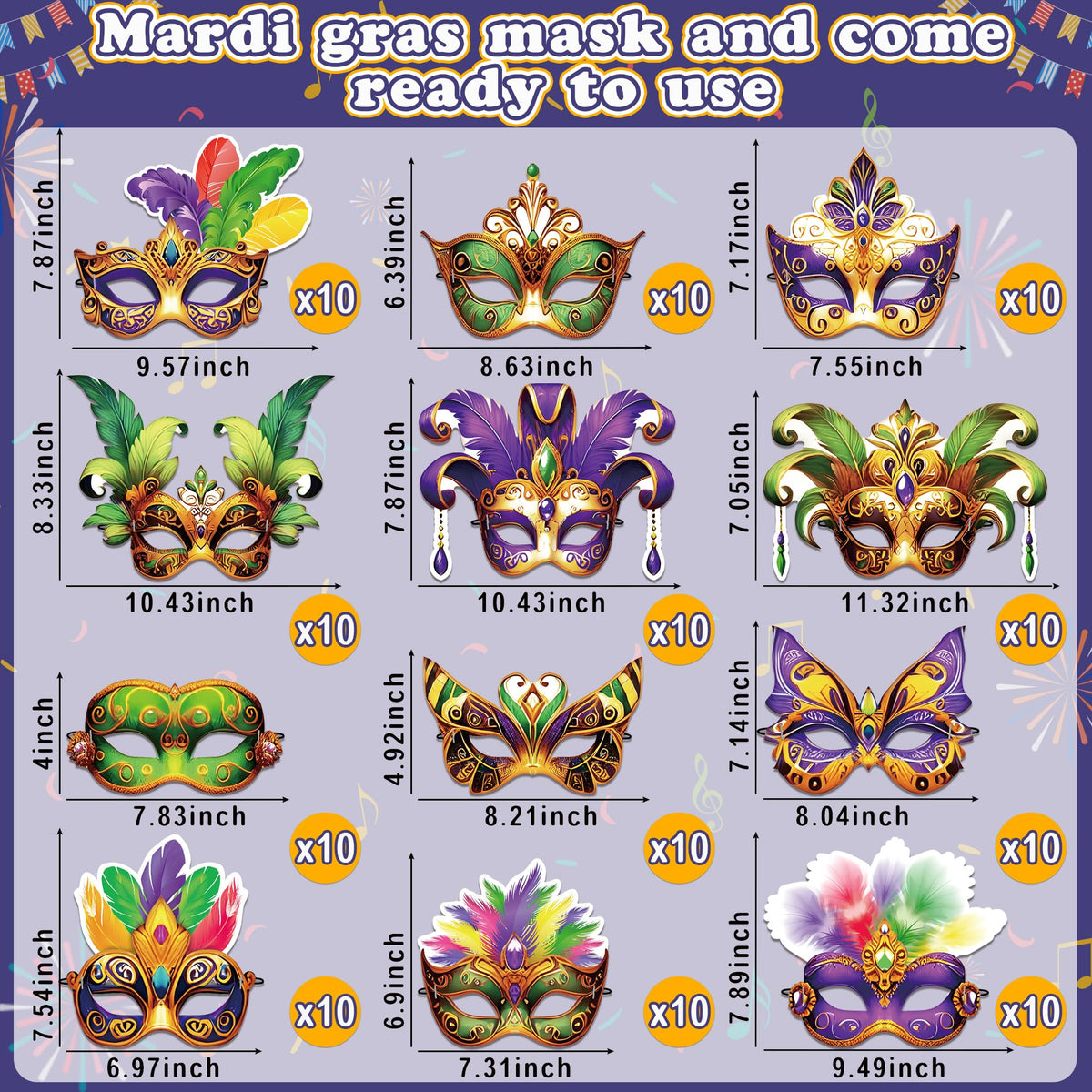 80UncleKimby 120PCS Mardi Gras Masks Bulk Set – Party Decorations & Carnival Favors