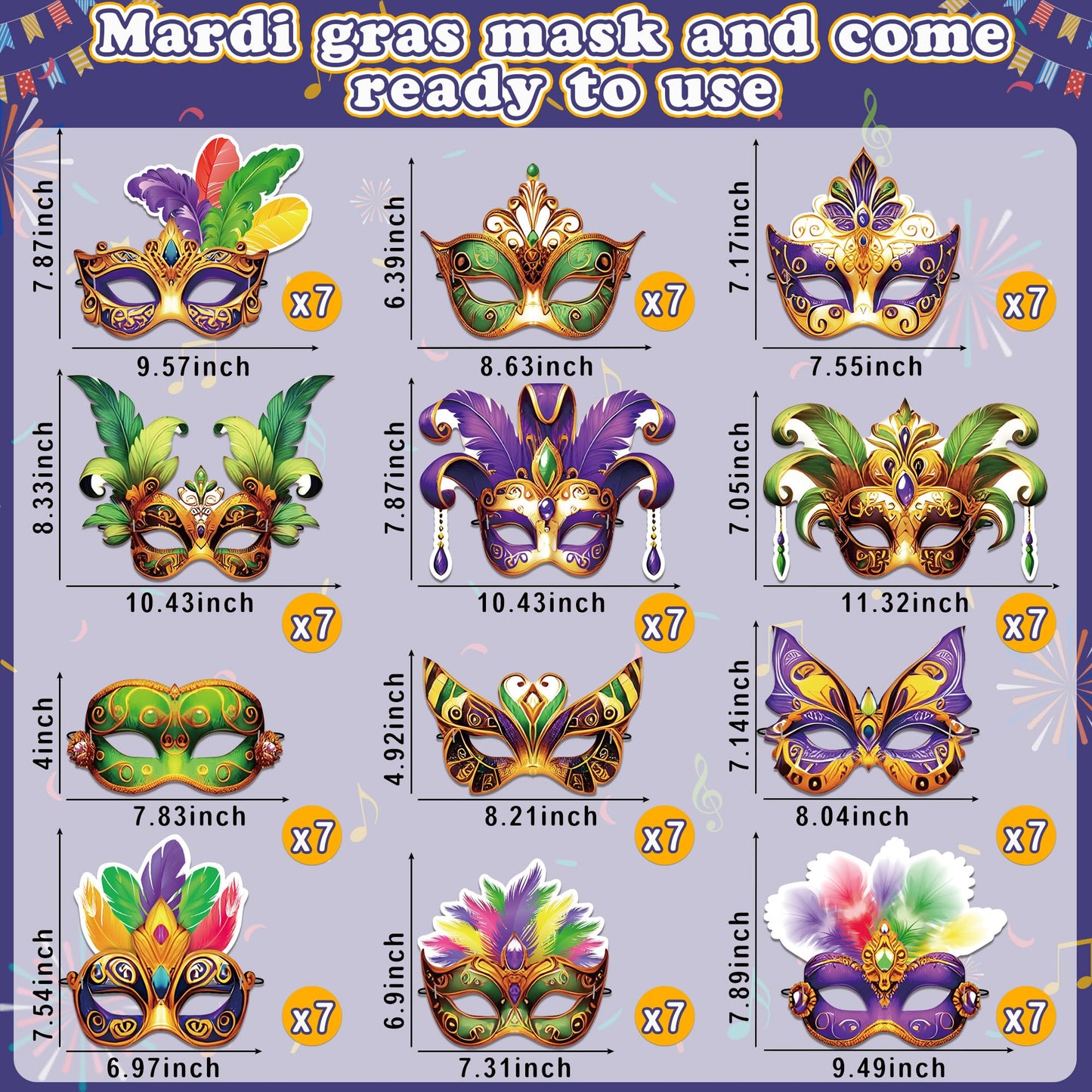 80UncleKimby 84PCS Mardi Gras Masks Bulk Set – Party Decor & Carnival Favors (Paper)