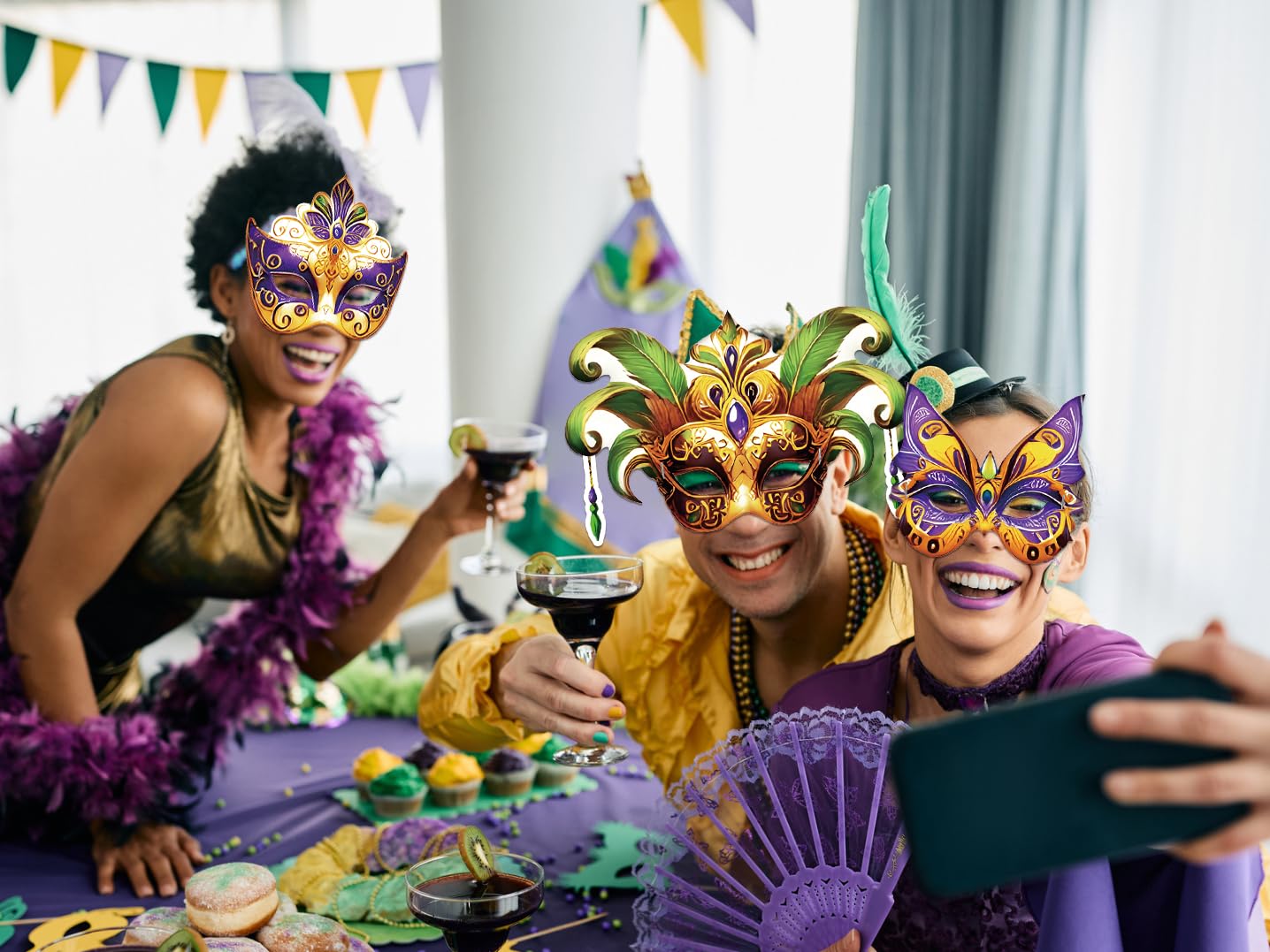 80UncleKimby 84PCS Mardi Gras Masks Bulk Set – Party Decor & Carnival Favors (Paper)