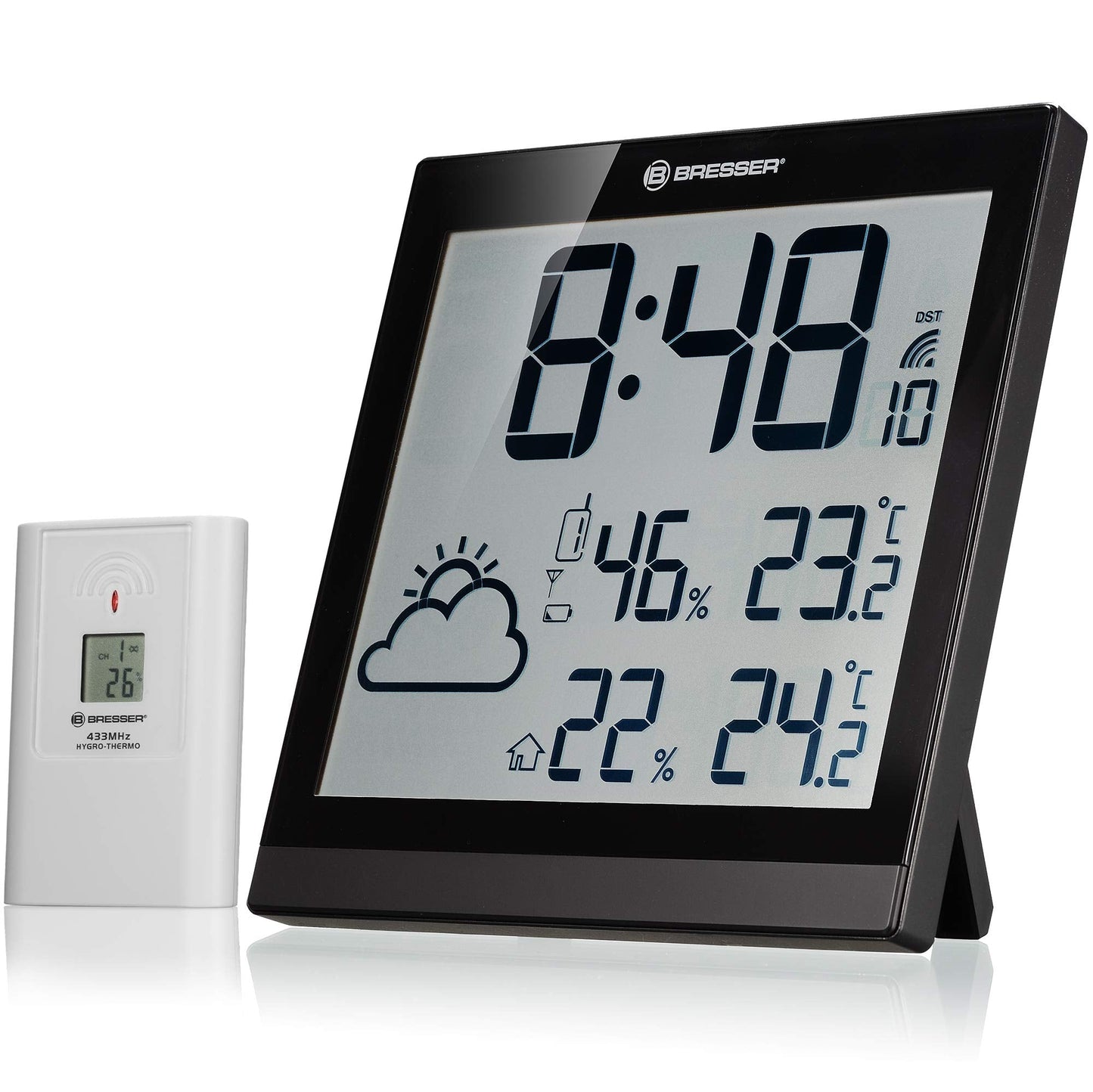 Bresser TemeoTrend JC wireless weather station wall clock with DCF radio clock with large display for temperature and humidity for table or wall