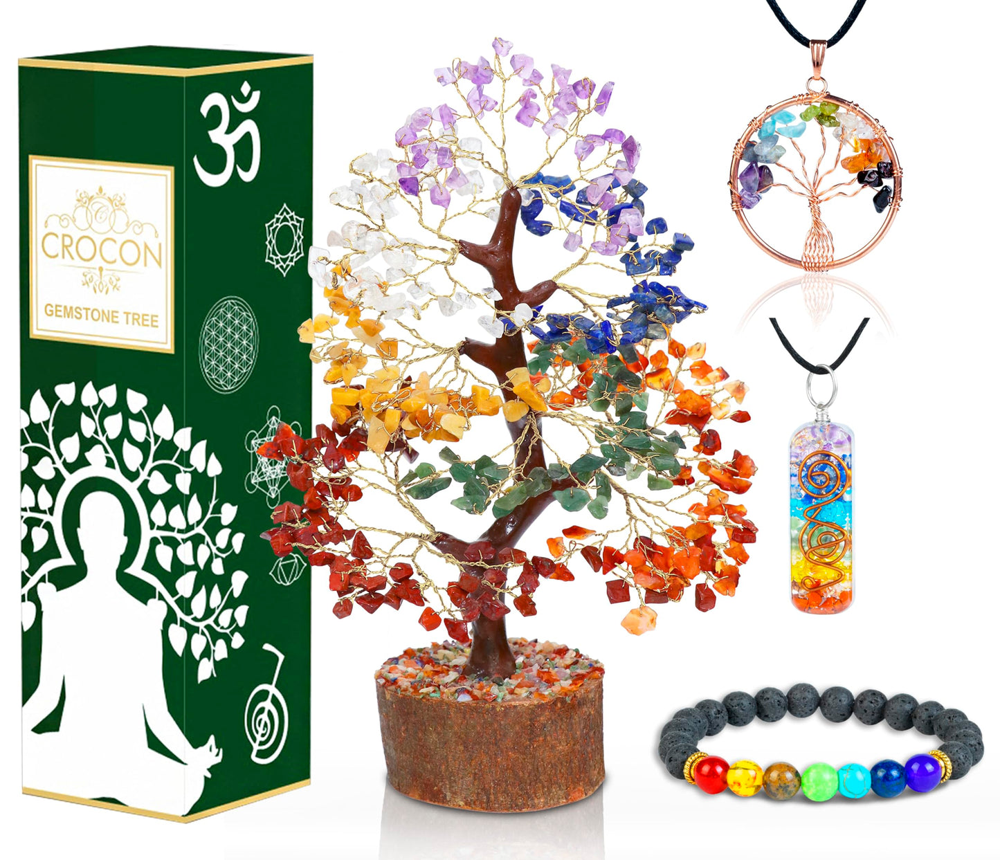 Seven Chakra Tree of Life - Crystal Tree for Positive Energy - Tree of Life Decor - Feng Shui Tree Decor - 7 Chakra Tree, Money Tree Bonsai - Stone