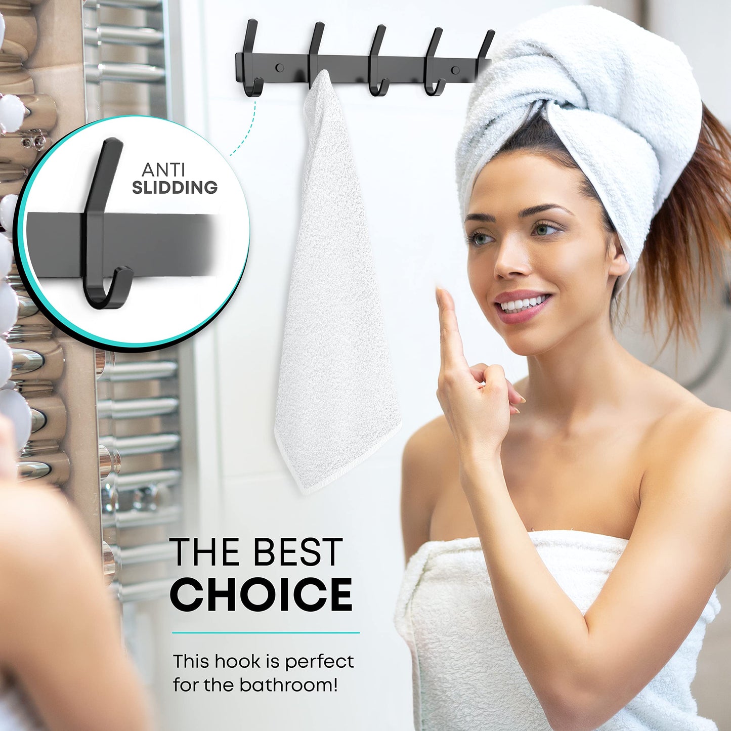 SAYONEYES Coat Rack Wall Mount with 5 Double Hooks for Hanging - 15 Inch Heavy Duty SUS304 Stainless Steel Matte Finish Waterproof