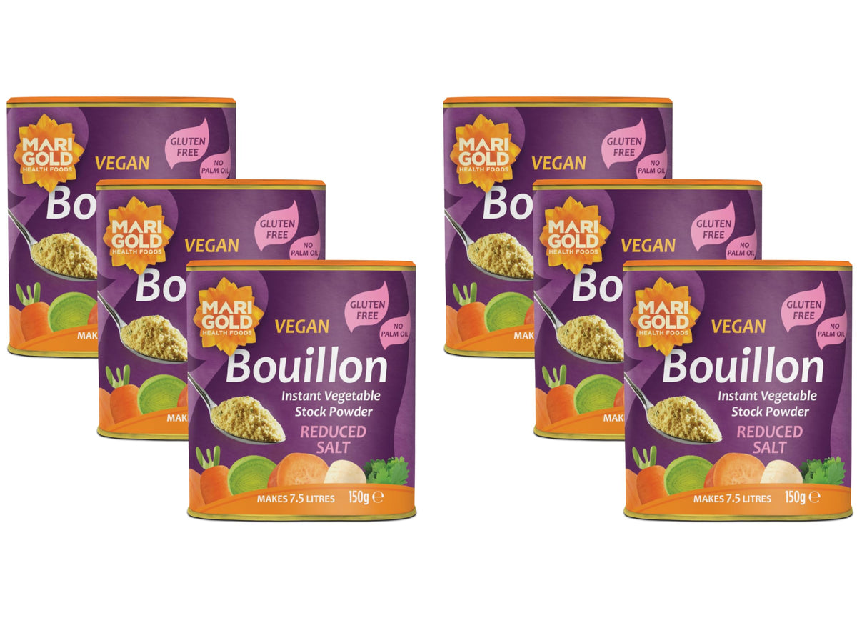 Marigold Reduced Salt Vegetable Bouillon Powder, 150g (Pack of 6) ? Instant Vegan Stock Powder, 37% Less Salt, Natural Ingredients, Gluten-Free ?