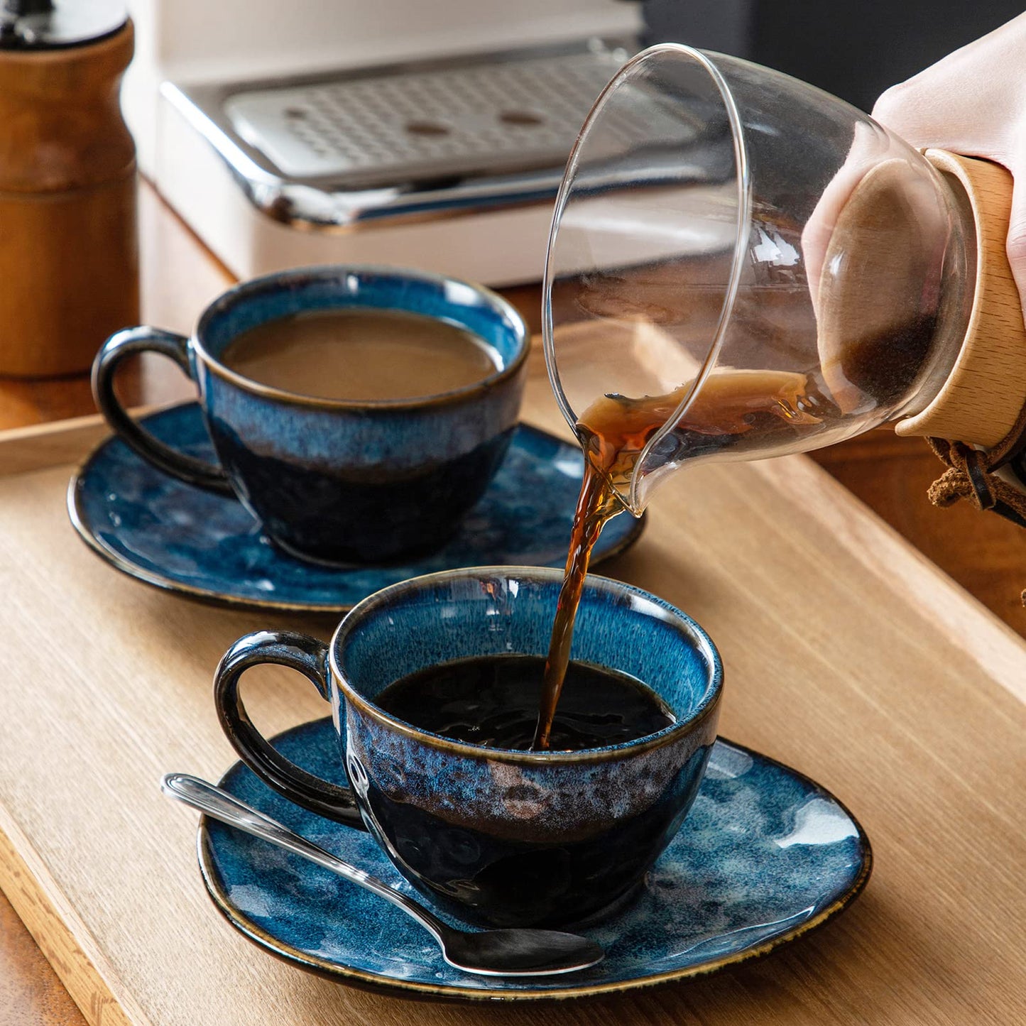 vancasso Starry Cup and Saucer Set, Ceramic Coffee Cup Set for 4 People, 270 ml Afternoon Tea Cup Set, Espresso Cup, Cappuccino Cup, Suitable for All