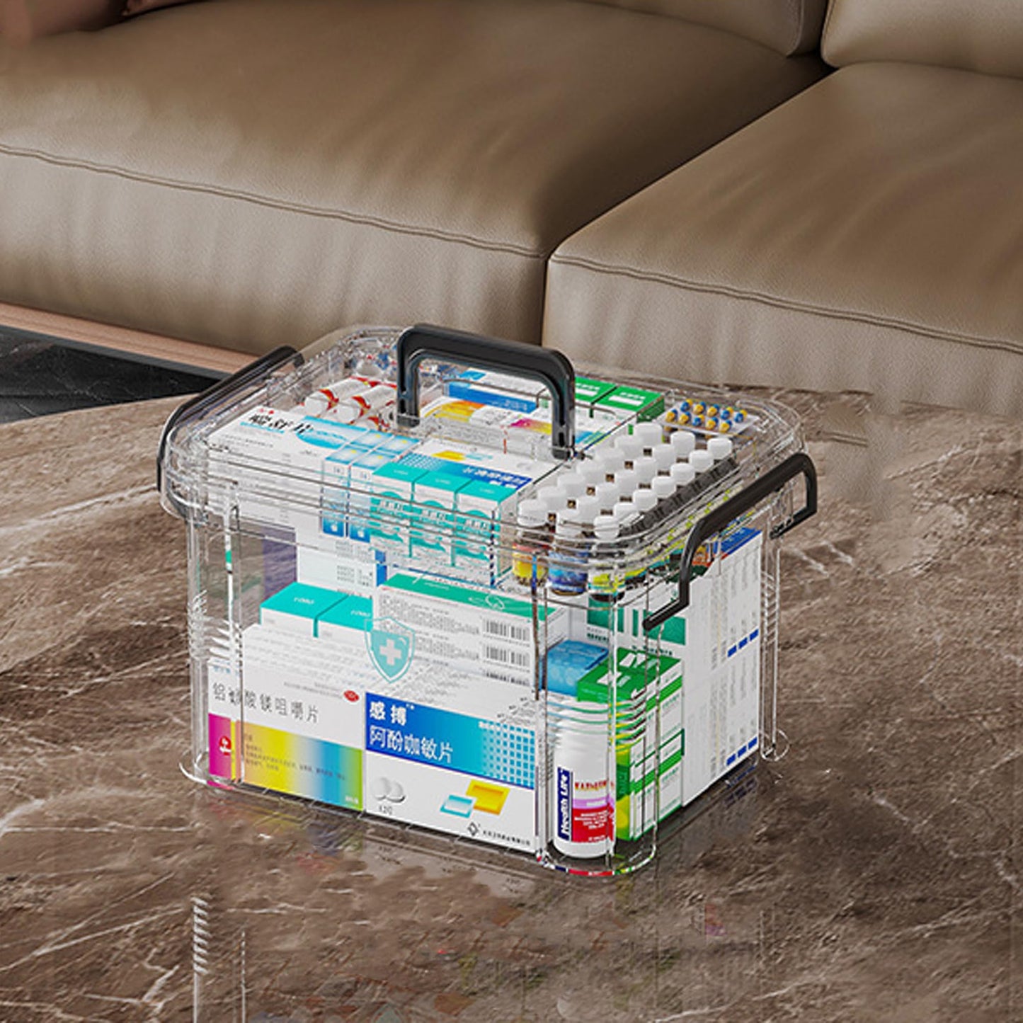 Medicine Storage Box, Medicine Container Box, First Aid Box Household Medicine Container For Medicine Storage, 2-Layer Multi Grid Medicine Box