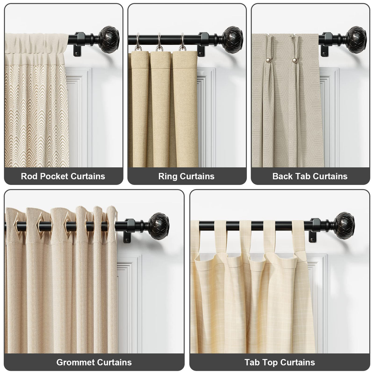 SZXIMU Curtain Pole for Windows 182-365 cm (72 to 144 Inches), Extendable Curtain Rod for Eyelet Curtains Drapery Rod with Netted Texture