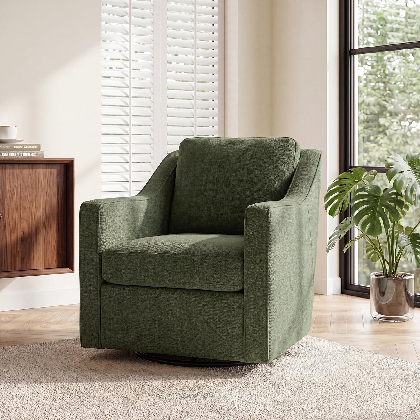 Swivel Armchair for Living Room, 360° Rotating Living Room Chair, Linen Fabric Accent Chair with Removable Seat Cushion & Pillow