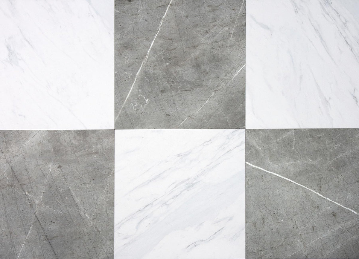 Chris Loves Julia FloorPops 12-in by 12-in Grey & White Marble Bonneville Peel & Stick Floor Tiles
