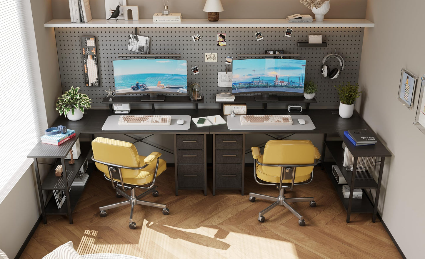 Xyphren Corner Computer Desk with Drawers, 120x80cm Reversible L Shaped Desk with Power Outlet, Home Office Desk with Monitor Stand and PC Stand