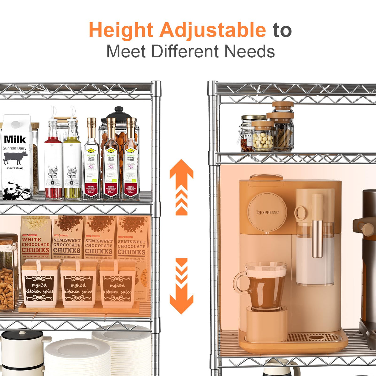VANZBON 5-Tier Adjustable Wire Shelving Rack with Wheels for Garage Kitchen