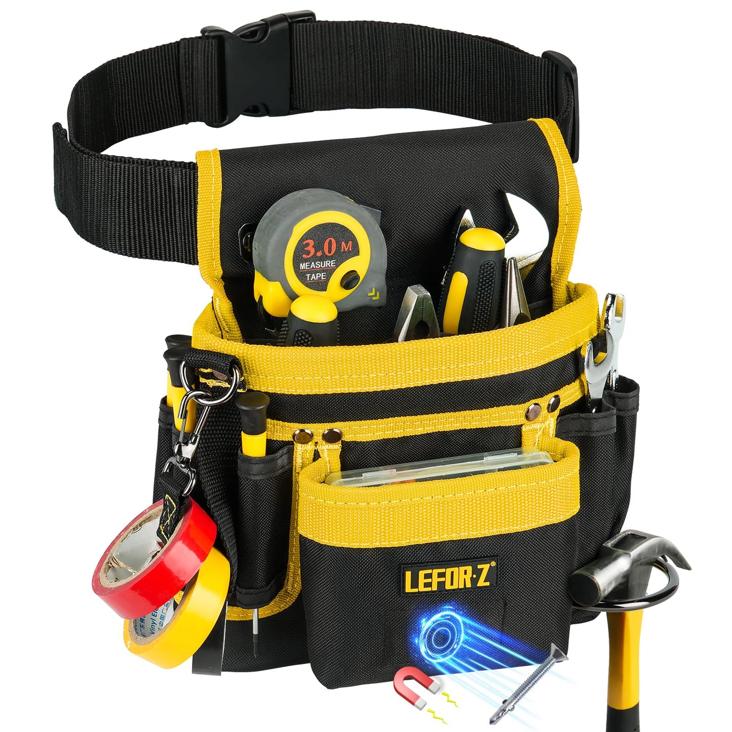 Tool Belt,Magnetic Tool Pouch,14-Pockets Tool Belts for Men,Detachable Adjustable Tool Pouch Belt for Electrician,Carpenter,Construction,Work