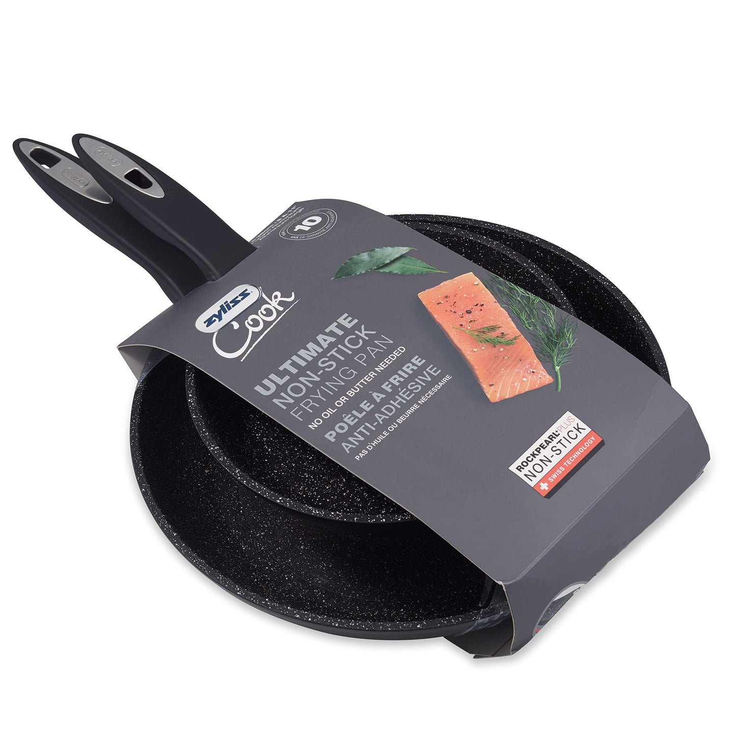 Zyliss E980107 Ultimate Non-Stick 2 x Frying Pans Set, 20cm/8in and 28cm/11in, Forged Aluminium, Black, Rockpearl Plus Non-Stick Technology, Suitable