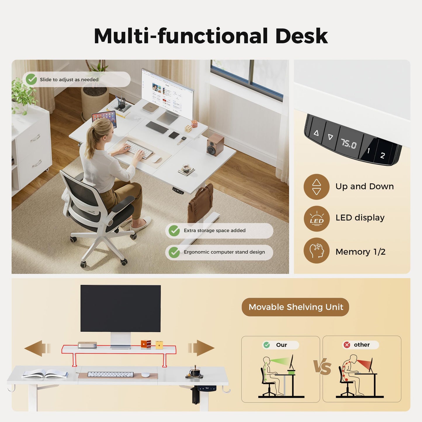 Agilestic Eletric Height Adjustable Desk, Movable Monitorstand, 160x60cm