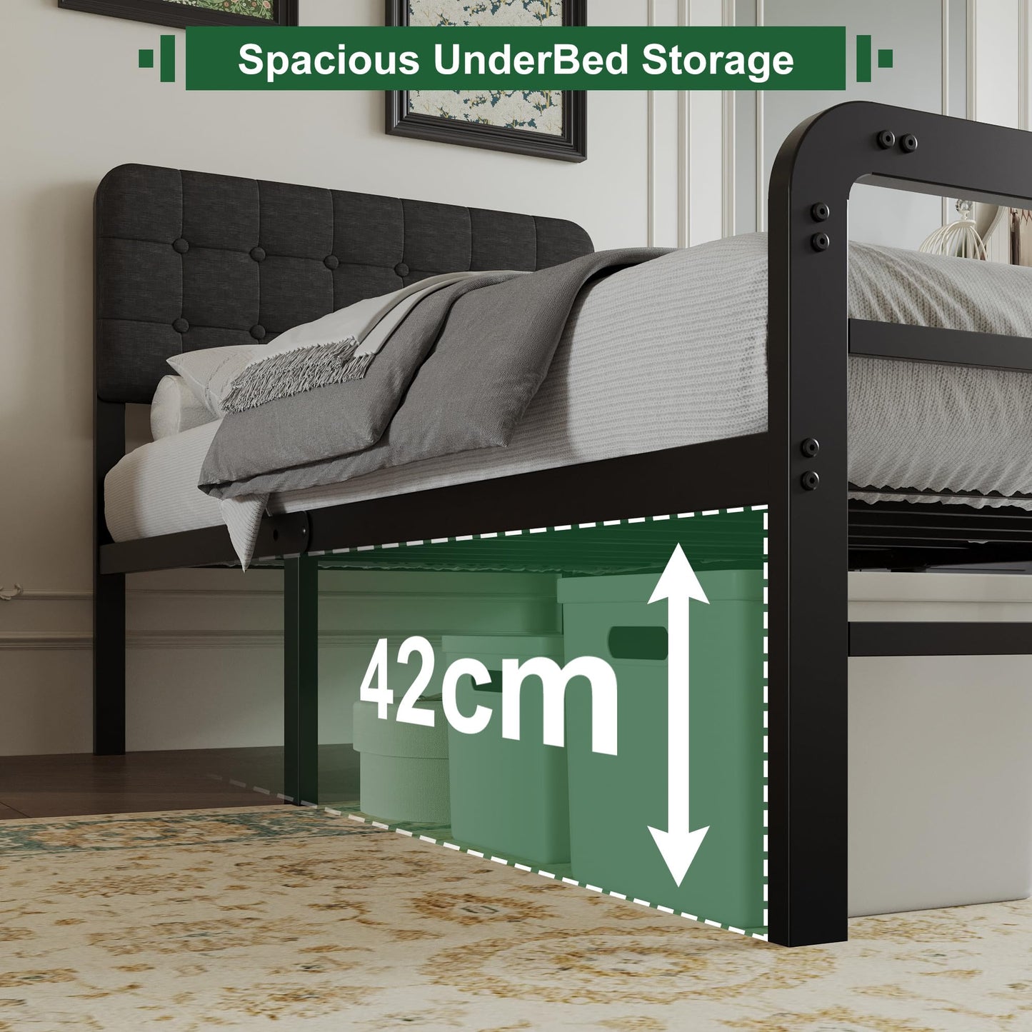 EMODA 3ft Single Bed Frame with Upholstered Headboard and Footboard