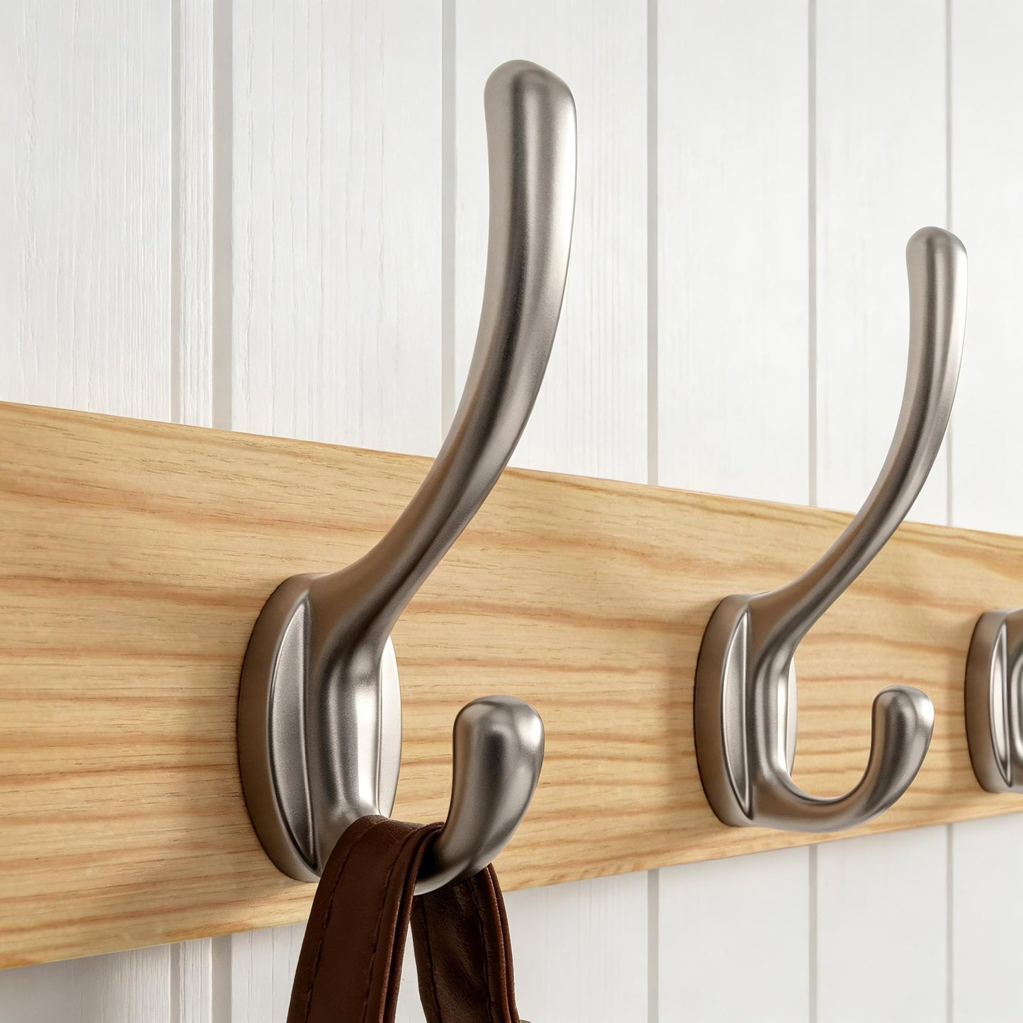 HONSKY Wall Coat Rack - 6 Double Hooks (44cm) | Wooden & Metal Towel/Coat Hanger for Entryway, Bathroom, Bedroom, Garage | Easy Install