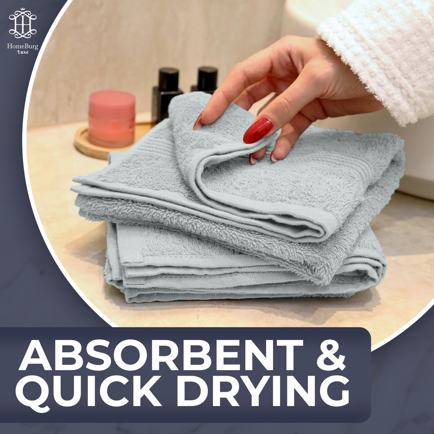 HomeBurg Luxe 6-Piece Towel Set – Soft & Absorbent Cotton, Quick-Drying, Easy Care, 40 x 70 cm, Ice Blue