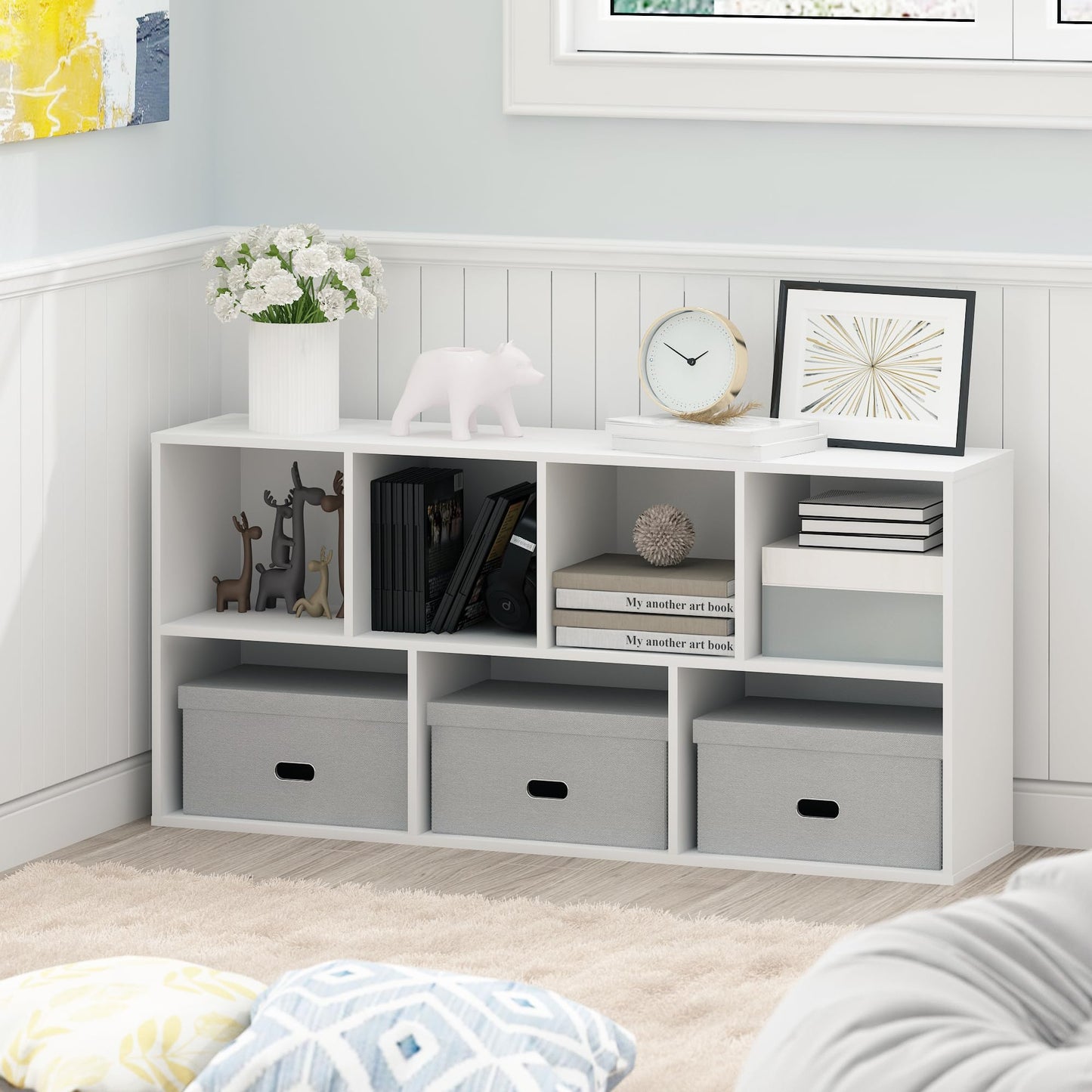Furinno LUDER Book Shelf, 7-Cube Bookshelf, Bookcase, 23.9 x 49.5 x 105.9 cm, for Living Room, Bedroom, Home Office, Plain White