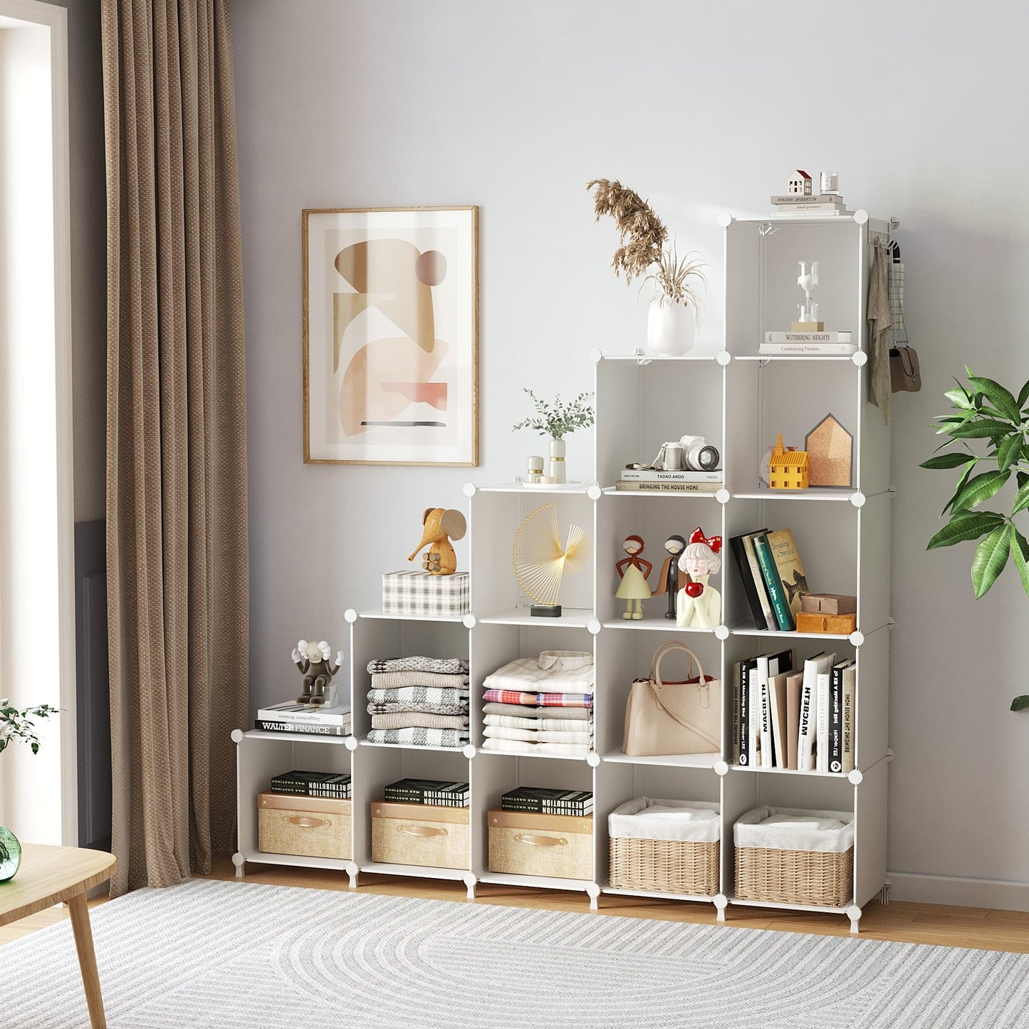 AWTATOS Cube Storage Organizer,Bookcase,16 Cube Closet Organizer,White