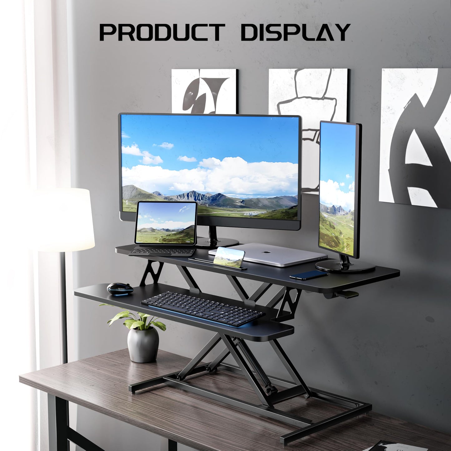 ERGOMAKER Height Adjustable Standing Desk Converter 101cm(40 Inch), Black