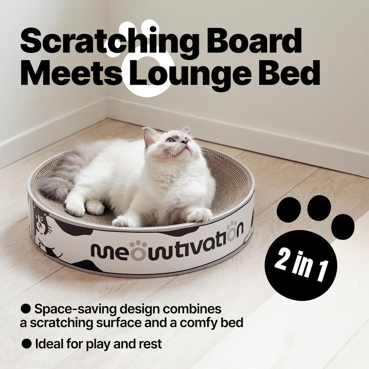 Scratching Bed for Cats ? XL 46 cm Round Scratcher Made from 100% Recycled Corrugated Cardboard, Round Cat Bed with Natural Catnip, Robust Accessory